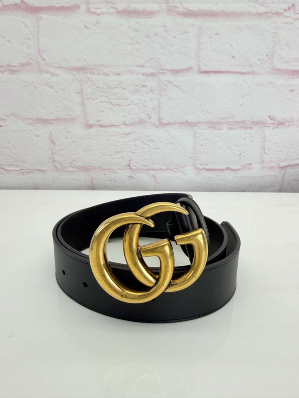 Gucci 2015 Re Edition Wide Leather Belt Gg Double Marmont Black 400593 80/32 - Picture 1 of 10